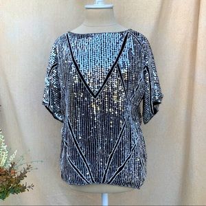 VINTAGE Silver Sequin Bead Metallic Disco Ball Top